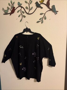 Black Floral Embroidered Women's Top